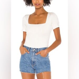 ALICE + OLIVIA White Square Neck Bodysuit